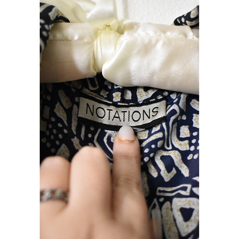 Vintage Notations Navy Blue Cream Abstract Geometric Button Up Blouse Top Womens - Picture 5 of 6